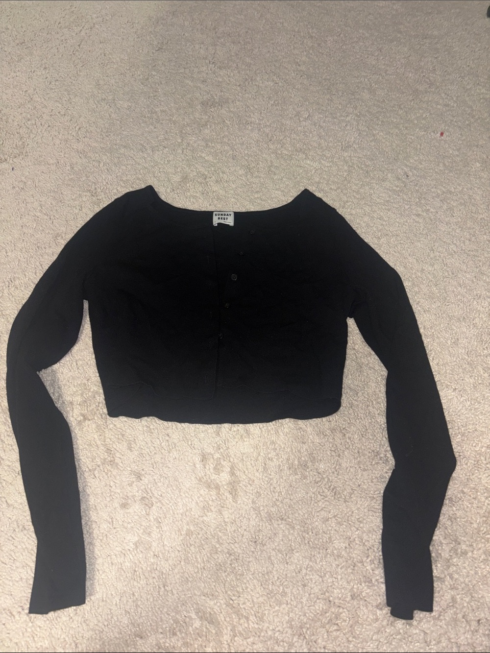 Black Button-Front Cropped Long-Sleeve cardigan from Aritzia